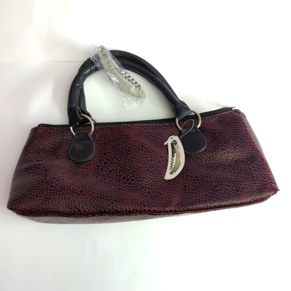 Primewear Burgundy Faux Croc Embossed Insulated Wine Clutch Bag